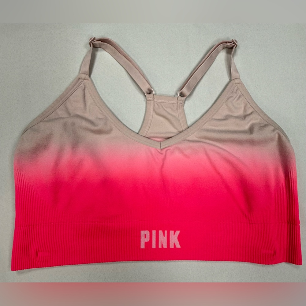 PINK Victoria's Secret Ombre Beige to Hot Pink Seamless Racerback Sports Bra